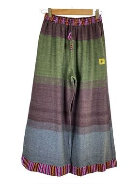 KATMANDU Boho Wide Leg Pants Striped Multicolor Design Drawstring Waist S/M